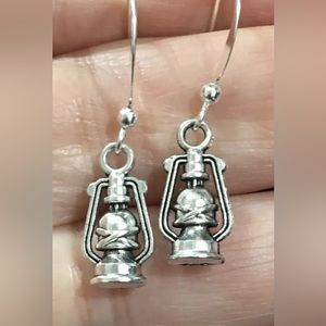 Unique Earrings! Classic Oil Lamp Lantern Charm Antique Silver
